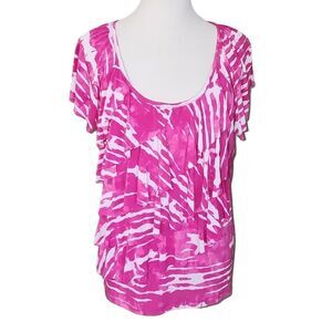 AB Studio Pink Tie Dye Ruffle Top Size X-Large‎